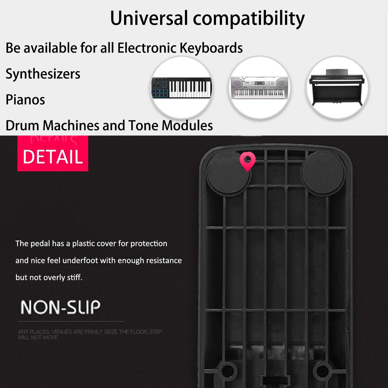 Piano Sustain Pedal - Pedal de sustain universal superior, antiderrapante,
